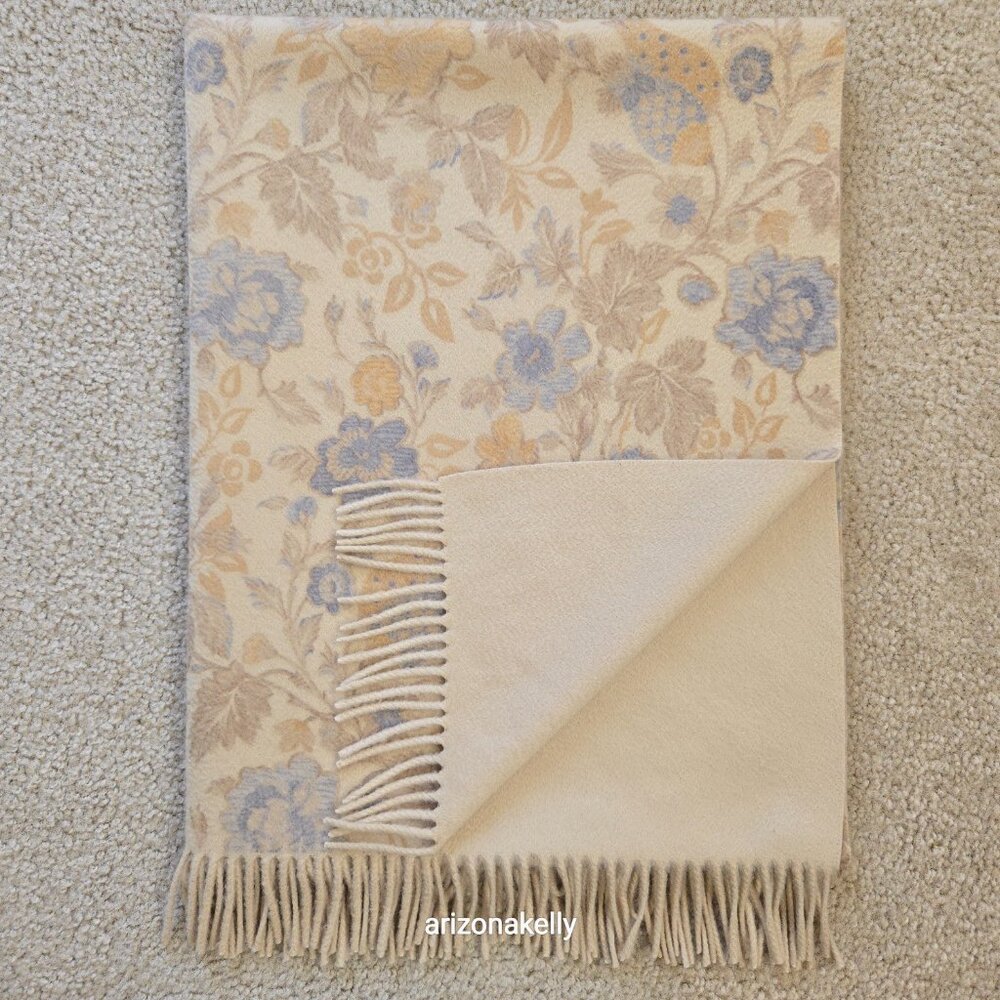 Loro Piana Cashmere Fringed Scarf Reversible Floral to Creme - Picture 1 of 17